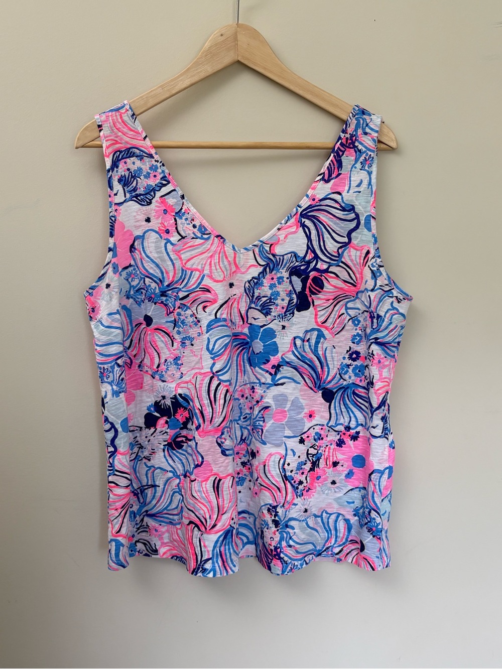 Lilly Pulitzer Gigi Tank Size XL Blue Pink Print